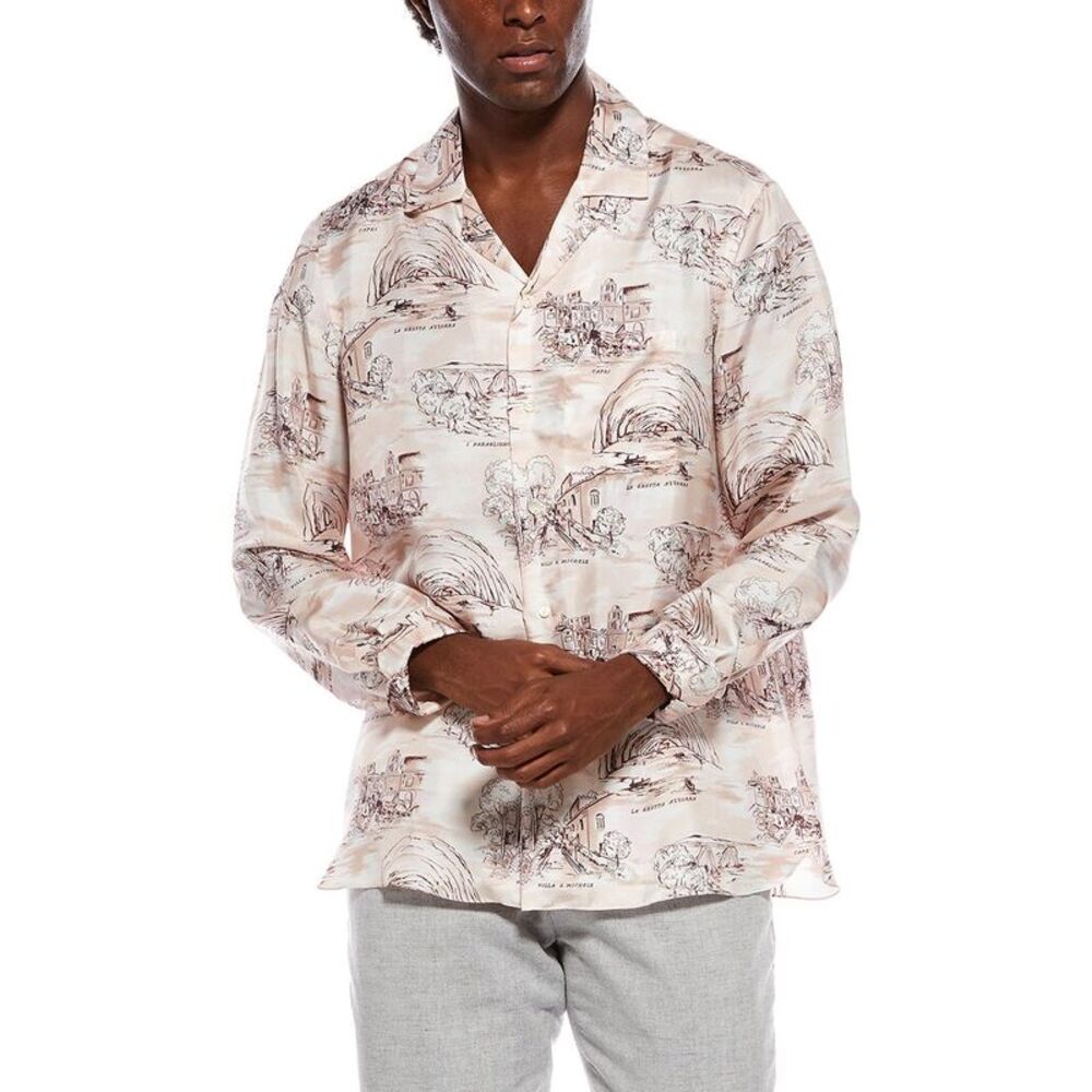 Isaia Mens  Silk Sport Shirt, Red
